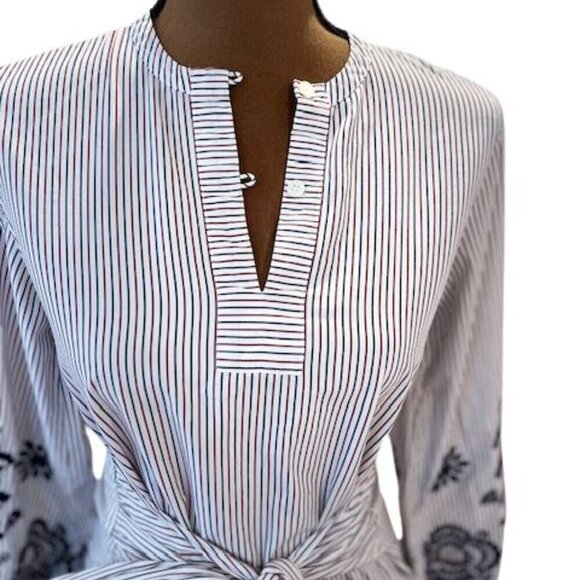 J. Crew Popover Embroidered Sleeve Tunic Top in White w/ Red & Blue Stripes XXS - Picture 8 of 8